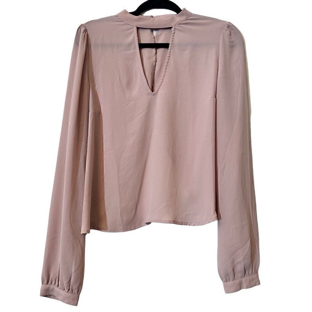 Tobi Keyhole Front Split Back Long Sleeve Cropped Blouse Top Pink Large